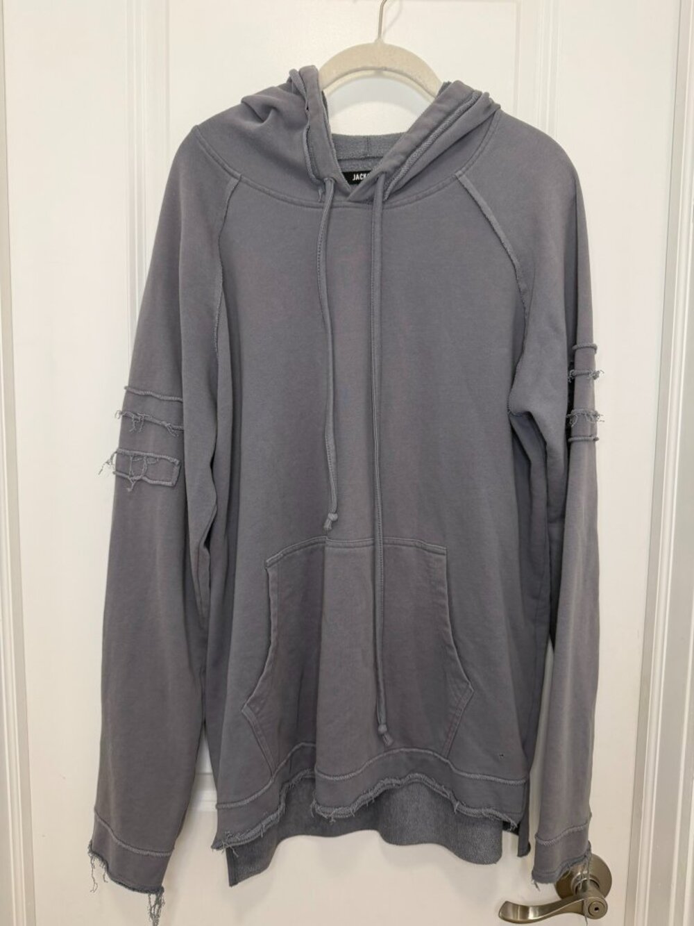 Jackson Gray Distressed Raw Edge Hoodie Deconstructed Size M